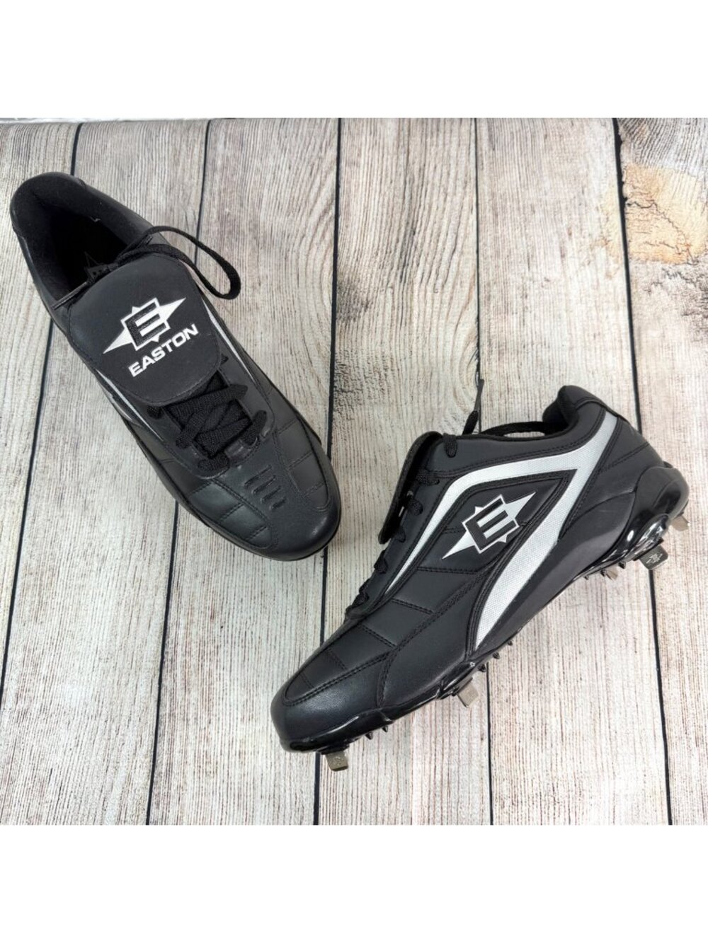 Easton Black Low Top Baseball Cleats Prominent Silver E Logo Size 12 NWT